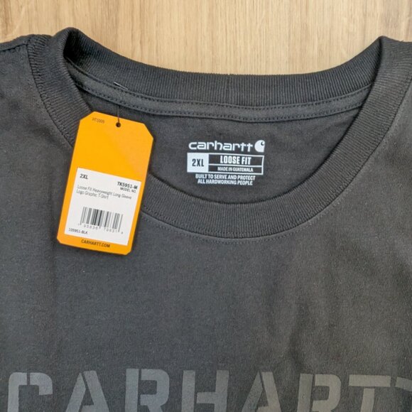 NWT Carhartt Loose Fit Logo Long Sleeve T Shirt 2XL Black Heavyweight - Picture 4 of 6
